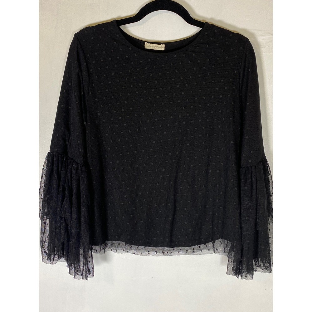 Black Swiss‎ Dot Mesh Bell Sleeve Blouse Whimsigoth Goth Witchy Victorian M